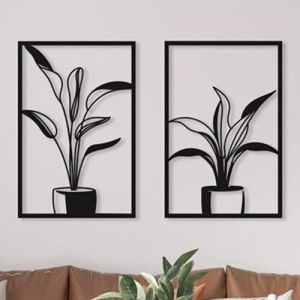 Black Home Decor Twin Plant Metal Wall Art