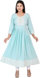 Women\'s Cotton Embroidered Flared Anarkali Kurta Set