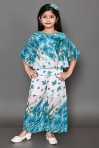 Girls Floral Printed Casual Party Wear Top Pant Set