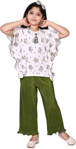 Girls Round Neck Printed Top Palazzo Set