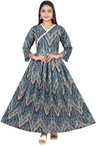 woman designer printed cotton anarkali heavy gown