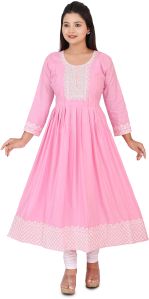 Women's Cotton Embroidered Flared Anarkali Kurta Set