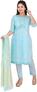 Women's Embroidered Cotton Kurta Set with Dupatta