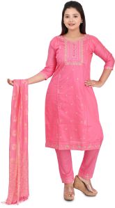 Women's Embroidered Straight Kurta Set with Dupatta
