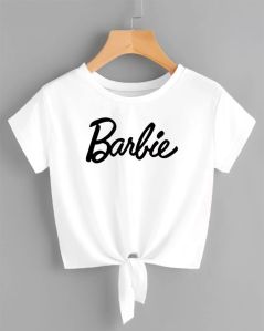 Women White Cotton Blend Half Sleeves Crop Top