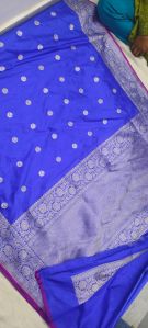 Blue Embroidered Zari Border Silk Saree