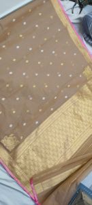 Brown Zari Border Organza Silk Saree