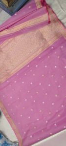 Pink Golden Zari Border Organza Silk Saree