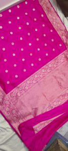 Rani Pink Floral Zari Border Soft Silk Saree