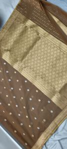 Brown Zari Border Organza Silk Saree