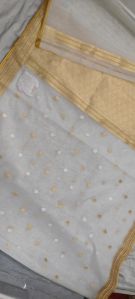 White Elegant Beads Work Organza Saree