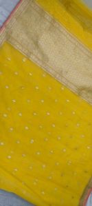 Musturd Yellow Zari Border Organza Silk Saree