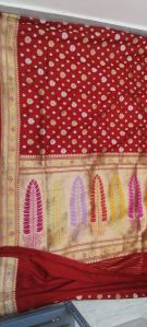 Red Embroidered Cotton Silk Saree