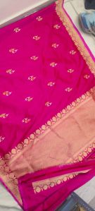 Pink Embroidered Zari Beads Handwoven Silk Saree