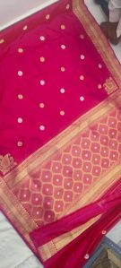 Pink Embroidered Zari Beads Handwoven Silk Saree