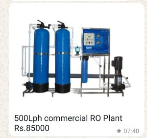 500 Lph Commercial Reverse Osmosis Plant