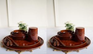 18 No. OF Piece Brown Wooden Dinner Set