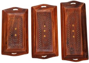 3 Piece Wooden Serving Tray Set
