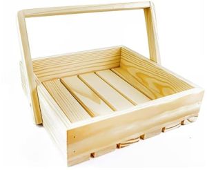 Beige Rectangular Wooden Basket Handle Tray