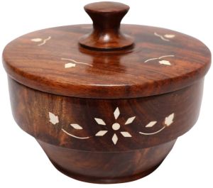 Handcrafted Sheesham Wood Serving Two Bowl Set With Lid