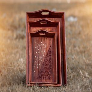 Premium Handcrafted 3 Wooden Serving Tray Set