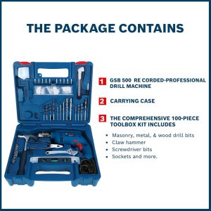 Bosch GSB 500 Re Corded Impact Drill Kit Set OF 100 Pcs