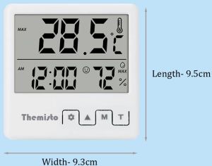 Themisto TH-HTC4 Digital Hygrometer Thermometer Humidity Meter With Clock LCD Display
