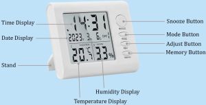 Themisto TH-HTC6 Digital Hygrometer Thermometer With Clock LCD Display