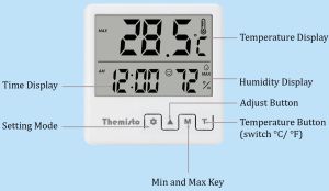 Themisto TH-HTC4 Digital Hygrometer Thermometer Humidity Meter With Clock LCD Display