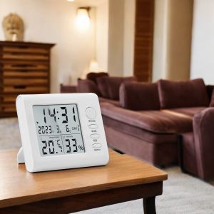 Themisto TH-HTC6 Digital Hygrometer Thermometer With Clock LCD Display