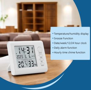 Themisto TH-HTC6 Digital Hygrometer Thermometer With Clock LCD Display