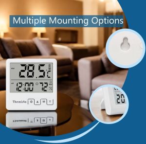 Themisto TH-HTC4 Digital Hygrometer Thermometer Humidity Meter With Clock LCD Display