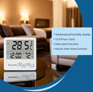 Themisto TH-HTC4 Digital Hygrometer Thermometer Humidity Meter With Clock LCD Display