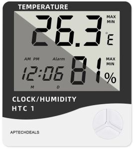 Themisto HTC-1 Digital Hygrometer Thermometer Humidity Meter With Clock LCD Display