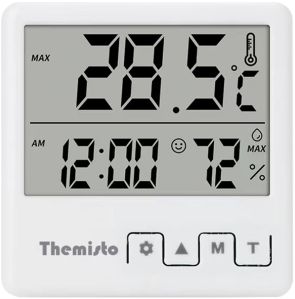 Themisto TH-HTC4 Digital Hygrometer Thermometer Humidity Meter With Clock LCD Display
