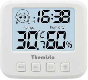 Themisto TH-HTC5 Digital Hygrometer Humidity Meter With Clock LCD Display