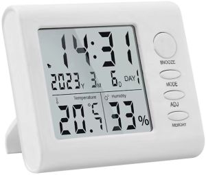 Themisto TH-HTC6 Digital Hygrometer Thermometer With Clock LCD Display