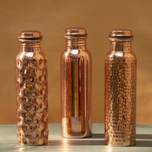 3 PC Hammered Pure Copper Water Bottle Set
