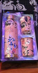3 PC Pink Floral Printed Copper Water Bottle Set