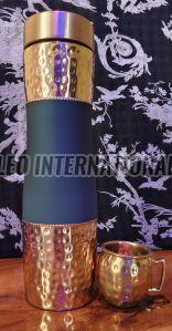 1000ml Hammered Copper Grip Bottle with Mug
