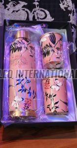 3 PC Pink Floral Printed Copper Water Bottle Set