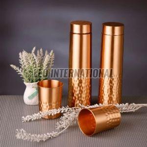 Antique Finish Pure Copper Bottle with 2 Copper Glass Set