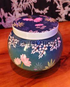 Round Hand Crafted Floral Ceramic Jar