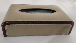 Beige and Brown PU Leather Rectangular Tissue Box