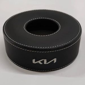 Kia Black PU Leather Round Tissue Box