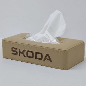 Skoda Beige PU Leather Rectangular Tissue Box