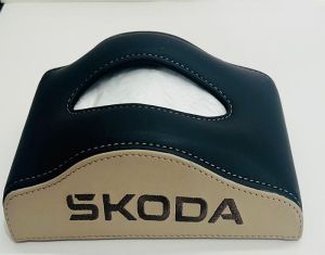 Skoda Car Shape Blue and Beige PU Leather Tissue Box