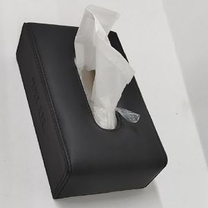 Thar Black Rectangular PU Leather Tissue Box