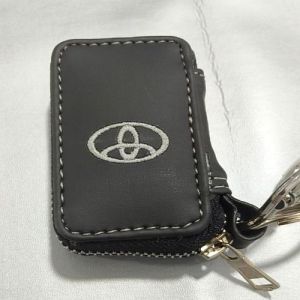 Zipper Black Leather Key Chain Pouch