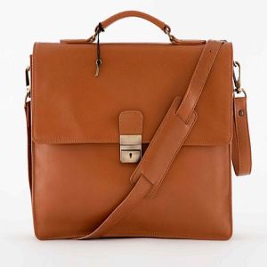 Brown Plain Leather Portfolio Bag